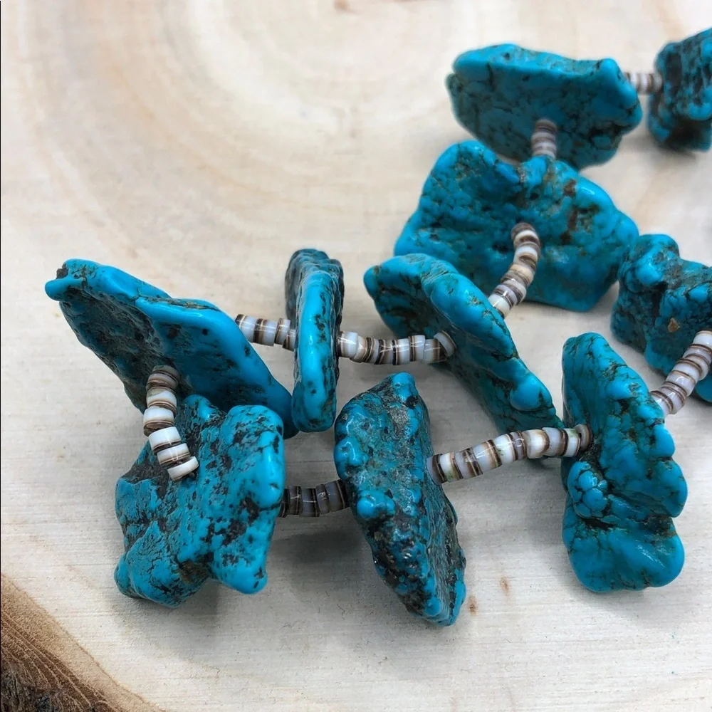 Vintage Southwestern Turquoise Nugget and Heishi Bead Necklace Sterling Silver